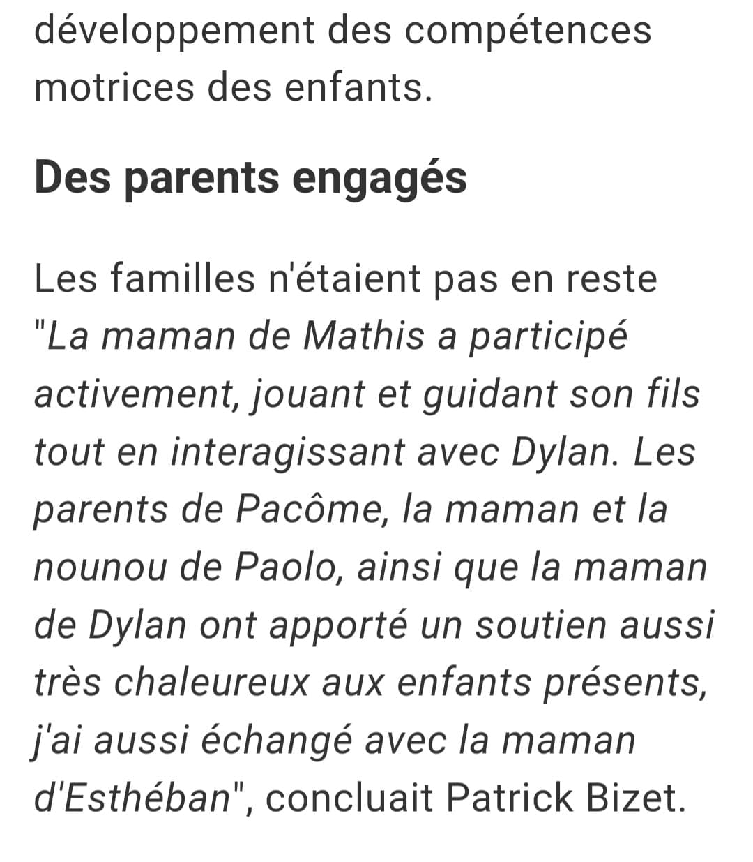 article qui explique l'importance de la participation des parents dans la vie sportive de leur enfant porteur de TDAH, trouble DYS, TED